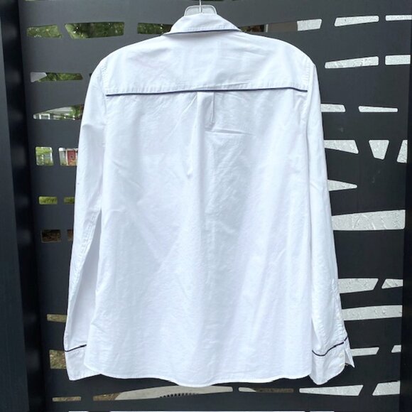 J Crew Boy Shirt Size 10 White Navy piping - Picture 2 of 3